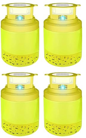 Tioheam Lampe Solaire piège à Mouches,Mouches à lumière LED à énergie Solaire | Lampe piège à Suspendre extérieure réutilisable 4 pièces, capteur Solaire piège d'abeille pour Le