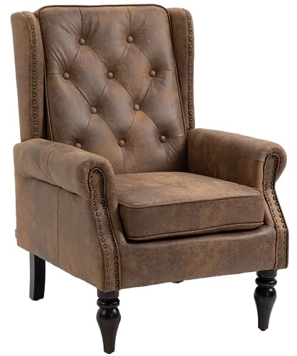 Mid-Century High Wingback Chair, Microfiber Accent Chair Armchair with Buttons,Modern Living Room Chairs with Rivet Decoration,Leisure Single Sofa Chair for Bedroom,Club,Home Reception (Coffee.)