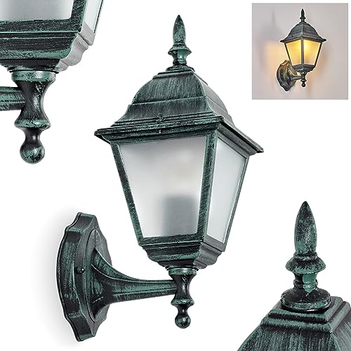 HOFSTEIN Außenwandleuchte Naofe, Außenwandlampe aus Metall/Milchglas in Schwarz-Grün, Wechselscheiben in Klar, Wandleuchte im Retro/Vintage/Landhaus-Design, E27, IP44, Eingangsbereich, Haustür, Hof
