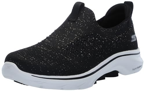 Skechers Women's Go Walk 7 Bling Sneaker, Black/Rose Gold, 3.5 UK