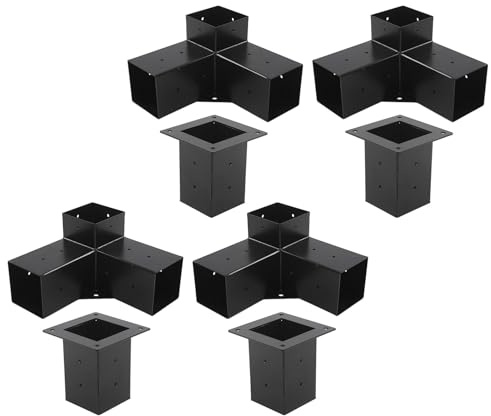 Pergolafästen, 3-vägs Hörnfästen Av trä med Skruvar Stolpebasdäck Stolpeankare Pulverlackerade Stolpfästen Träbearbetning Pergola Set (8 st)
