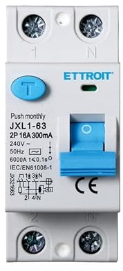 ETTROIT Disjoncteur Différentiel 16A, Interrupteur Magnétothermique pour Barre DIN 2 Modules 2P 240V 300mA 6KA