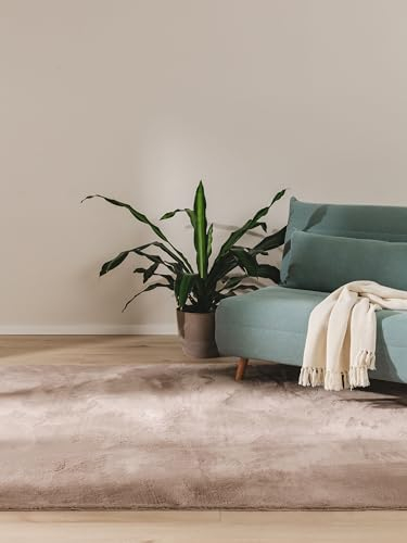 benuta Basic Kunstfaser Fellteppich Furry - Taupe 80x150 cm - Weicher Wohnzimmerteppich - Anti-Rutsch-Rückseite - Waschbar - Für Fußbodenheizung geeignet