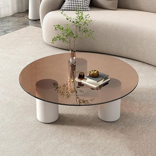 Table de Salon Ronde, Table Basse de Salon Effet Verre Rond Table de Canapé Table a Café Verre et Métal Piédestal Table d'Appoint Nordique Scandinave 90x31cm (Color : E, Size : 27.5x12.2in)