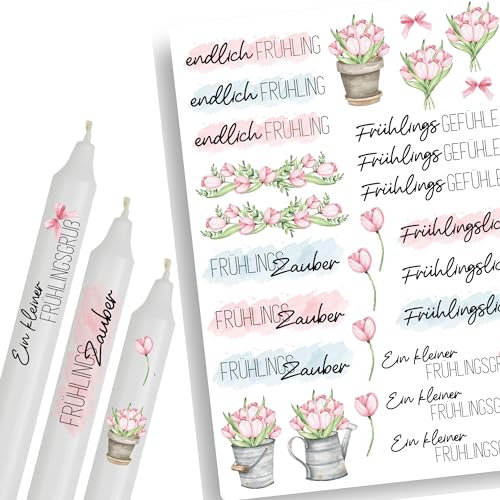 A4 Kerzentattoos Frühling 2025 | Frühlingsdekoration mit Tulpen | Kerzenfolie für Kerzen | Tattoo Folie Danke | Wasserschiebefolie für Stabkerzen | Frühlingslicht Frühlingsgruß