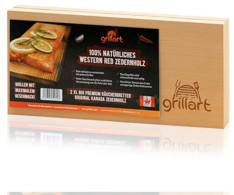 grillart Lot de 2 planches de barbecue XL de 2 cm d'épaisseur - Planche de cèdre pour griller - Planches fumées en bois de cèdre rouge occidental 100 % naturel pour un goût spécial de barbecue