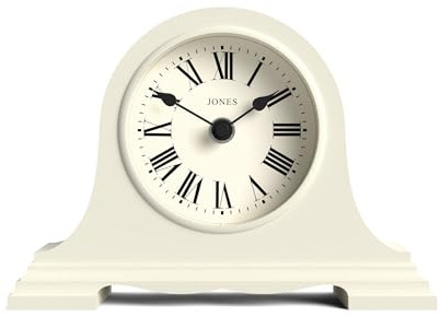 Jones Clocks® Speakeasy small mantel clock | Classic Napoleon’s hat design | Pale Cream | Roman numerals | Traditional style for desk, table, shelf or bedside
