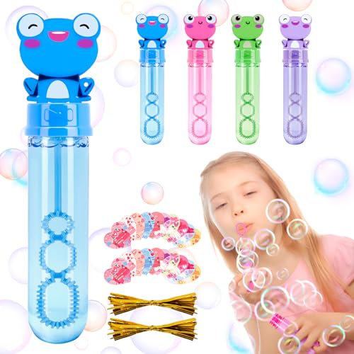 Anstore Frösche Seifenblasen Set, 8 Stück Seifenblasen Kinder in 4 Farben mit 10 Geschenkkarte, Frösche Griff Stäbe und Liebe Karte Geeignet für Hochzeit, Geburtstag, Party, Weihnachten, Halloween