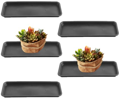 CAKEEYUM 5 PCS Plateaux de Plantes pour Pots Soucoupe de Plante rectangulaire en Plastique Plateaux d'égouttement Plantes étanches Plateau récupération d'eau Plante Robuste pour intérieur extérieur