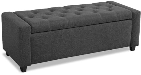 Redlife Ottoman mit Lagerung, Lagerung Ottoman Bank mit Sitz, Leinenstoff gepolsterte Aufbewahrungsbank mit Massivholzbeinen für Schlafzimmer, Wohnzimmer, Eingang (Grau)