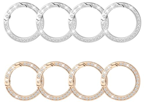 COMNICO Runder Karabinerhaken, 8 Stück Metall Strass O-Ringe Schnappclip, Ring Karabiner Snap Zinklegierung Karabinerhaken Clip Schnalle DIY-Zubehör für Schlüsselanhänger Handtaschen Basteln