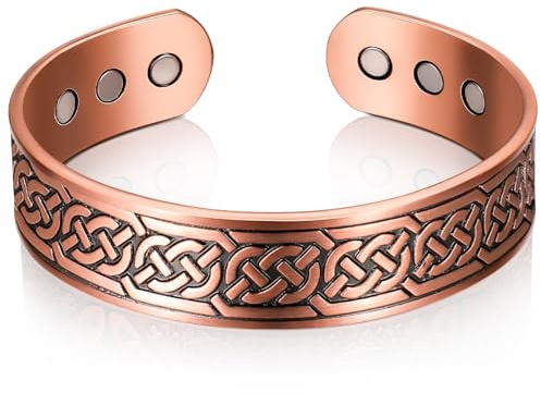 Otuuz Bracelet Magnétique en Cuivre Bronze pour Homme Femme Bracelet en Cuivre Bracelet d'Énergie Magnétique Solide avec 6 Aimants Bracelet Ajustable avec Sac en Velours (Hache Viking)