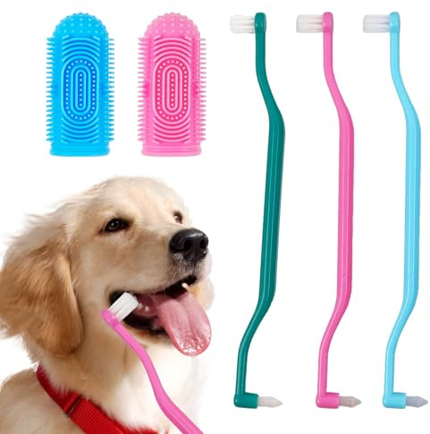 5Pcs Pet Finger Toothbrushes Set, Reusable Dog Cat Double Head Toothbrush