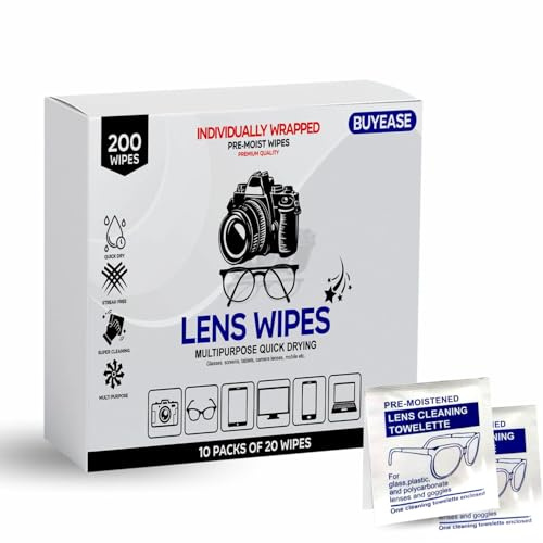 Cleaning Wipes Multipurpose Lens Wipes Disposable Cloths Spectacle Cleaner for Camera Lens Phones Tablets Binoculars Screens Sunglasses Removes Dust Dirt Fingerprints Home Essentials (Pack of 200)