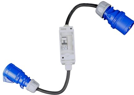 RoadEu CEE Adapter 32A auf 16A – CEE Verlängerungskabel - Mit Leitungsschutzschalter 16A Typ C – Gummikabel 0,8m 3x4mm² – für Camping, Außenbereich & Werkstatt – IP44 - Made in EU