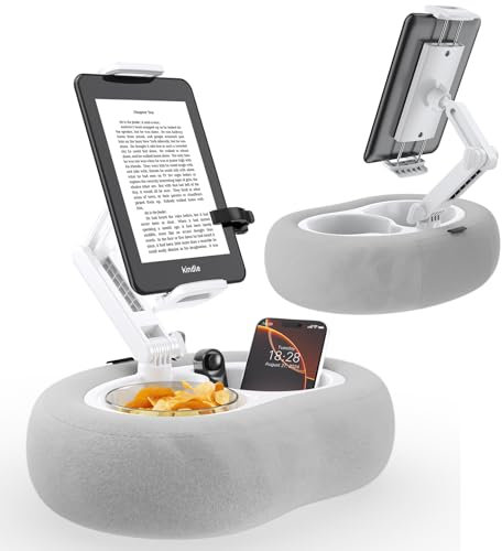 TRYONE Support Oreiller Réglable Tablettes/Liseuses 4,7-13 – 2 Plateaux Amovibles, Coussin Doux – Compatible Kindle, iPad, Kobo, Android + Autres (Gris)