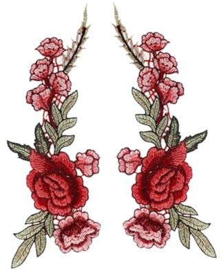 DIYEAH Ein Paar Wunderschöne Rote Rosenblüten-kragen Zum Aufnähen Auf Applikationen Stickereien Für Kleidung Taschen Und Accessoires