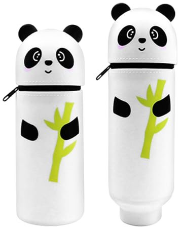 2 in 1 Silikon Federmäppchen, 2 in 1 Weiche Silikontasche Kawaii Federmäppchen Federtasche aus weichem Silikon für Stifte, Federmappe und Stiftehalter, Mäppchen Tiere, Schlampermäppchen (Panda)