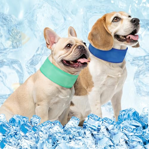 BEAUTYZOO Dog Cooling Bandana, 2-Pack Instant Chill Ice Neck Cooler Wrap for Outdoor Summer, Adjustable Reusable Pet Scarf Lasts 2 Hours, Heat Relief Prevent Sunstroke for Small Dogs 9-14 Blue