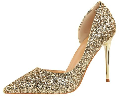 Xinmjoy High Heels for Women Sparkling Glitter Closed Toe Pumps Shoes Sparkly Heels for Wedding Party Evening Casual