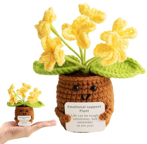 iewrtcin Positive Gifts,Emotional Support Crochet,Yellow Crochet Flower Pot Plant,Handmade Crochet Emotional Support Plant Suitable for Friends Family Office Party Decoration