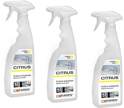 Faren CITRUS, Pulitore Anticalcare a base naturale di Acido Citrico, elimina calcare e ossidazioni da rubinetterie, ceramiche dei bagni, vetri, ottimo pulitore antiappannante box doccia, 750ml (3)