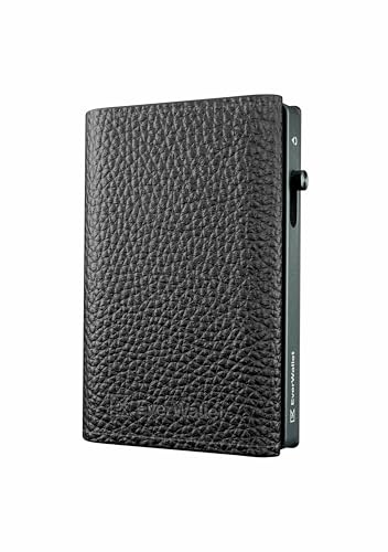 EverWallet Portafoglio Uomo Slim in Pelle Vera e Alluminio - Made in Italy - Porta Carte di credito Smart Compatto, Meccanismo Espulsione, Blocco RFID – Minimalista e Sottile (Nero)