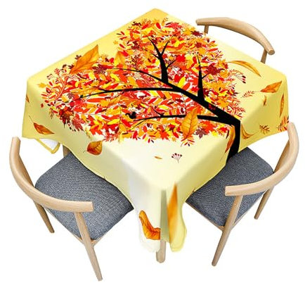 Fasbuy Tischdecke Abwaschbar Quadratisch, 3D Baum Muster Tischdecke Lotuseffekt Schmutzabweisend Tisch Decken Tischtuch Tischwäsche Modern Mitteldecke, 4 Klammer (Herbst,85x85cm)