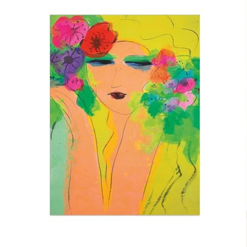 SSLDP LFHLI Walasse Ting Abstrakte Poster Frau Mit Blumen Leinwand Malerei Abstrakte Walasse Ting Wandkunst Und Drucke Home Decor Bild 50x70cmx1 Kein Rahmen