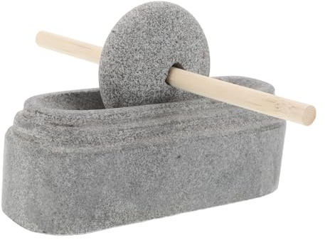 Hoement Manual Stone Mortar and Pestle Grinder for Traditional Chinese Medicine and Spices, Easy to Clean and Quiet Operation with Sturdy Stone and Wood Material, for Kitchen and Outdoor