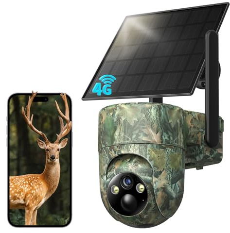SEHMUA 4G Wildkamera mit SIM Karte, Überwachungskamera Aussen Solar mit Handyübertragung APP mit PIR Erkennung, Kamera mit SIM Karte 2K Farbnachtsicht, Zwei-Wege-Audio, 360° PTZ, IP66