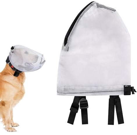 Mesh Net for Dogs Head | Dog Air Mesh Hood | Lightweight Breathable Scratch-Proof Pet with Mouth Zipper Allows Panting Drinking Prevent Chewing Licking for Bathing Grooming Swimming
