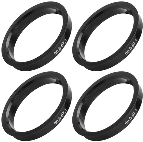 VOSSOT 4PCS Anelli di Centraggio 66.6 a 57.1 mm, AnelliCentraggio Universali Cerchi Lega Acciaio, Riduzione Vibrazioni Auto, Montaggio Facile Senza Attrezzi, Centraggio Preciso Durevole, Nera