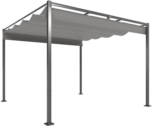 Outsunny Pergola ca. 3x3m Garten Pavillon mit magnetischem Pad Terrassendachung aus Metall, Gartenpavillon mit verstellbares Dach, Freistehend, UV Schutz 30+, für Terrasse und Garten, Grau