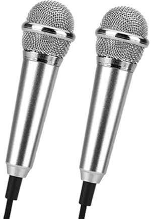 Vaguelly Microfono Mini per Karaoke Smartphone Compatibile PC e Laptop, Metallo Argento, 2 Pezzi per Registrare Canzoni e Cantare Ovunque Stili multipli