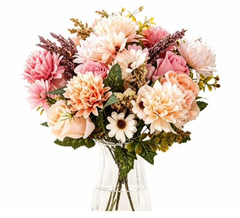 AOCGDDS 4PCS Artificial Flower Bouquet, Faux Silk Flowers Home Decor | 4 realistic faux silk flower bouquets with elegant design, perfect for vase decoration, wedding, home, table and party decor.