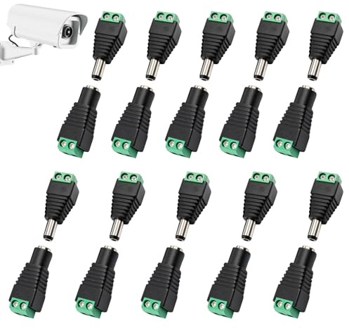 Auravale 20 PCS 5.5 x 2.1mm 12V Barrel Power Connector Male Female DC Jack | 12V DC Jack Power Connector Adapter Plug Screw Terminal for CCTV Security Camera LED Light Strips DIY Electronics