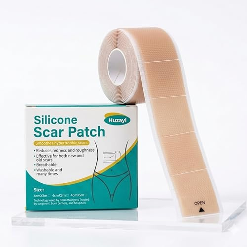 Huzayl Pre-Cut Silicone Scar Tape 4cm x 200cm (2M) - Extra Long Medical Grade Scar Sheets for C-Section, Surgery, Keloid & Stretch Marks - Waterproof, Breathable, Reusable