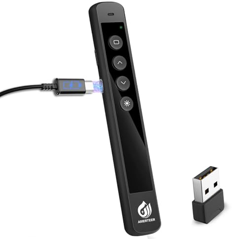 Amerteer Rechargeable Presentation Clicker with Red Laser Pointer, 2.4GHz PowerPoint Presentation Remote,Wireless Presenter Support Hyperlink