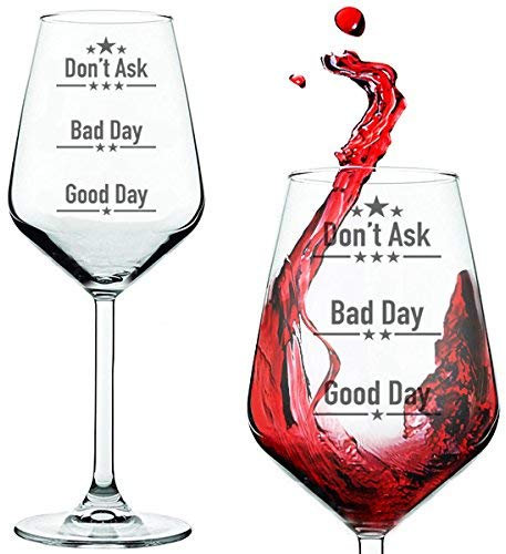 Buenos días, mal día, no preguntes. copa de vino, un regalo de bar novedoso para los amantes del vino, perfecto para vino tinto blanco o rosado. Regalo vino