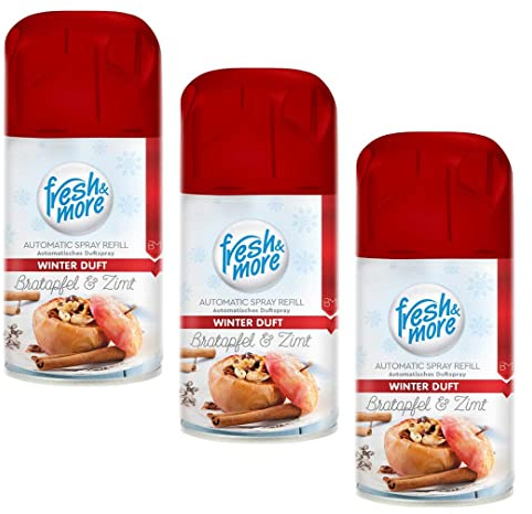 Fresh & More Lufterfrischer Nachfüller Bratapfel&Zimt 250ml (3er Pack) | Raumduft-Spray-Nachfüller, kompatibel mit Freshmatic Max, warmer Apfel-Zimtduft