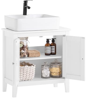 SoBuy Waschbeckenunterschrank – Badezimmer Unterschrank – Badschrank mit 2 Türen, großer Stauraum & Siphonaussparung – Waschtischunterschrank für WC, Badmöbel aus MDF, Weiß 60x62x30cm FRG202-W