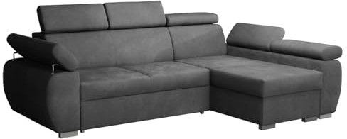 Mirjan24 Ecksofa Boston Mini, Eckcouch mit Schlaffunktion und Bettkasten, Polsterecke mit Einstellbare Kopfstützen, L-Sofa, Polstergarnitur, Wohnlandschaft (Kronos 22, Seite: Rechts, 2r+LC)