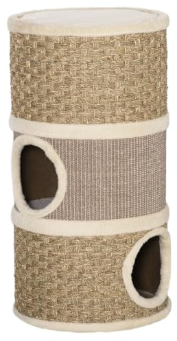 PawHut Cat Scratching Barrel Kitten Tree Tower with Sisal and Seaweed Rope | Pet Furniture, Climbing Frame, Covered with Sisal and Seaweed Rope, Cozy Platform