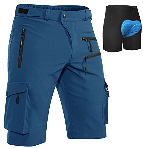 Hiauspor Pantaloni MTB da Uomo Corti da Mountain Bike Pantaloni da Ciclismo Imbottiti Corti (Indaco, Medium)