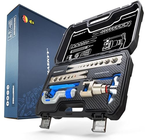 HASKYY Bördelwerkzeug I 5-19MM I 1/8'-3/4' I Bördelgerät Taumelbördelgerät Klimaanlage R407c R410a mit Rohrabschneider