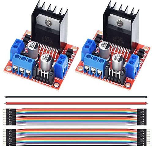 DAOKAI 2 Stück L298N Motor Drive Controller Board DC Dual H-Bridge Roboter-Schrittmotor-Steuermodul für Arduino Smart Car Power mit Dupont-Kabel, 24AWG-Draht