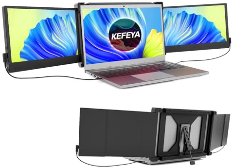 KEFEYA Triple Pantalla para Portatil, Monitor para Ordenador de 12 Full HD 1080p IPS, Extensor de Pantalla Triple, Compatible con portátiles Mac Windows Chrome de 13-16