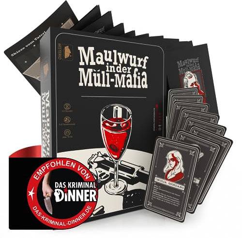 Misterio – Krimidinner für Zuhause – 6 bis 8 Personen – Maulwurf in der Müllmafia | Krimi Dinner Abend | Krimidinner 8 Personen - Mafia Krimi Spiel