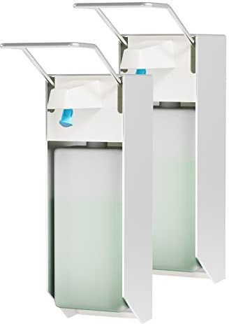 ITAX-WORLD Eurospender 1000ML 2 Packungen, Seifenspender Mit Wandbefestigung Und Ellbogendruck Für Desinfektionsmittel Und Handseifen, Weiß, Aluminium